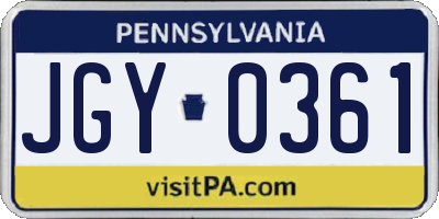 PA license plate JGY0361