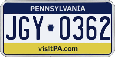 PA license plate JGY0362