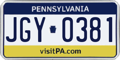 PA license plate JGY0381