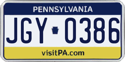 PA license plate JGY0386