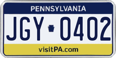 PA license plate JGY0402