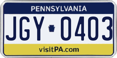 PA license plate JGY0403