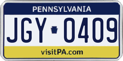 PA license plate JGY0409