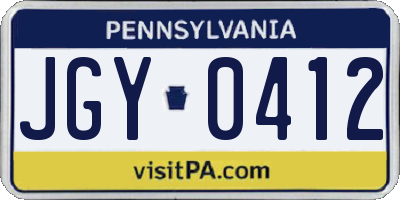 PA license plate JGY0412