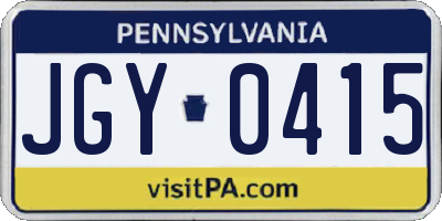 PA license plate JGY0415