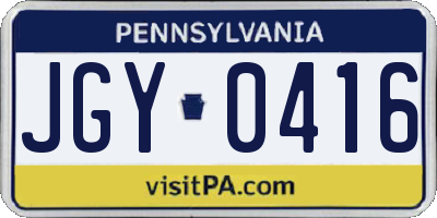 PA license plate JGY0416