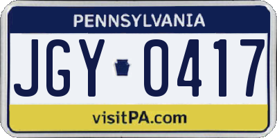 PA license plate JGY0417