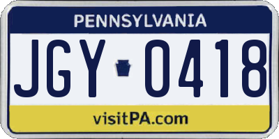 PA license plate JGY0418