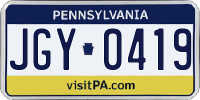 PA license plate JGY0419
