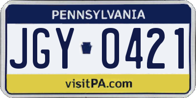 PA license plate JGY0421
