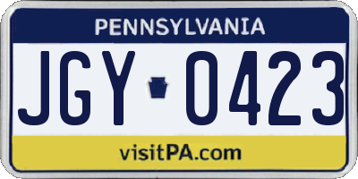 PA license plate JGY0423