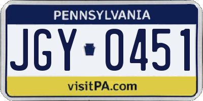 PA license plate JGY0451