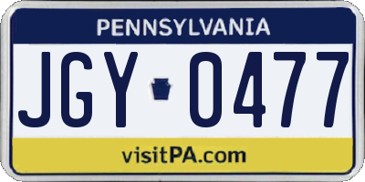 PA license plate JGY0477