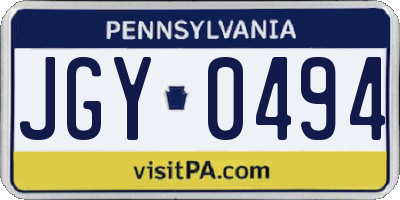 PA license plate JGY0494
