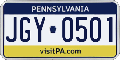 PA license plate JGY0501