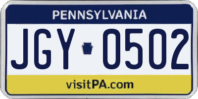 PA license plate JGY0502