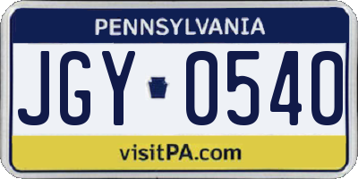 PA license plate JGY0540