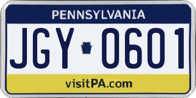 PA license plate JGY0601