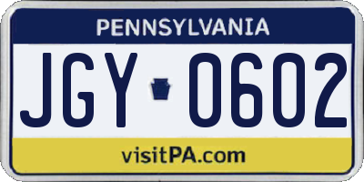 PA license plate JGY0602
