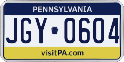 PA license plate JGY0604