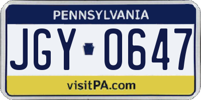 PA license plate JGY0647