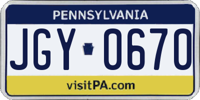 PA license plate JGY0670