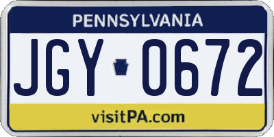 PA license plate JGY0672