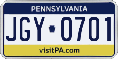 PA license plate JGY0701