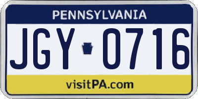 PA license plate JGY0716