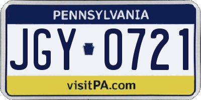 PA license plate JGY0721
