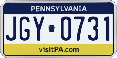 PA license plate JGY0731