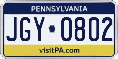 PA license plate JGY0802