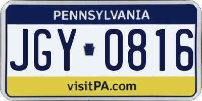 PA license plate JGY0816