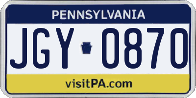 PA license plate JGY0870