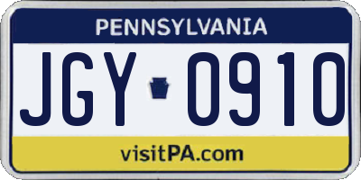 PA license plate JGY0910