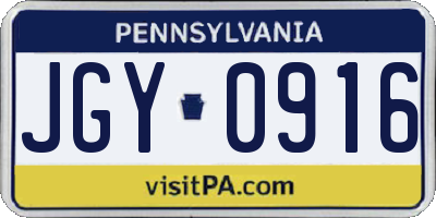 PA license plate JGY0916