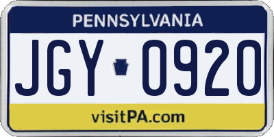 PA license plate JGY0920