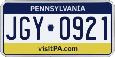 PA license plate JGY0921