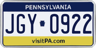 PA license plate JGY0922