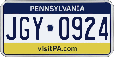 PA license plate JGY0924