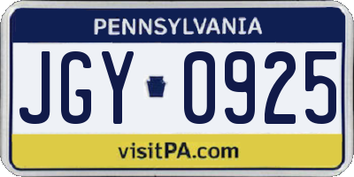 PA license plate JGY0925