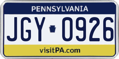 PA license plate JGY0926