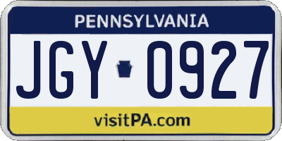 PA license plate JGY0927