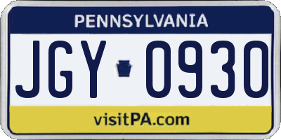 PA license plate JGY0930