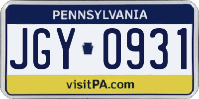 PA license plate JGY0931