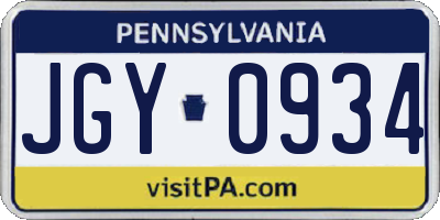 PA license plate JGY0934