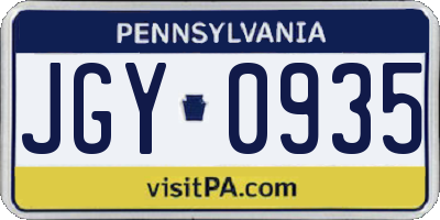 PA license plate JGY0935