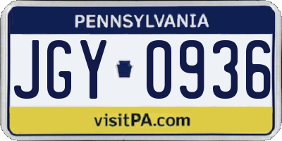 PA license plate JGY0936