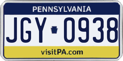 PA license plate JGY0938
