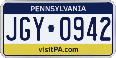 PA license plate JGY0942
